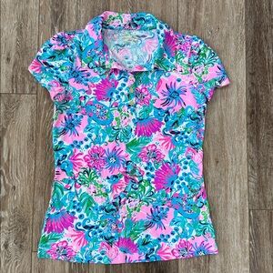 Lilly Pulitzer Frida Puff Sleeve Polo Mandevilla Baby Paradise Petals XS